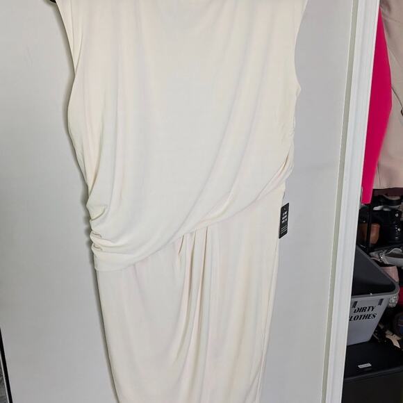 Draped Midi Dress - Express Evening Dress - Cream/White Size Medium - Picture 4 of 4
